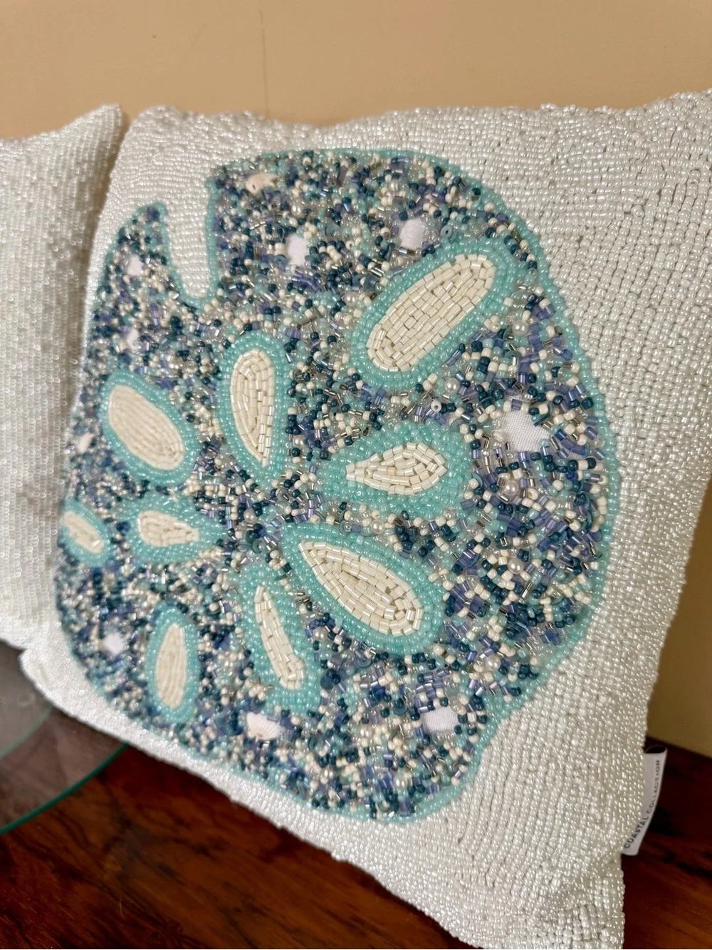 Set of 2 Coastal Collection Beaded Sand Dollar Throw Pillows